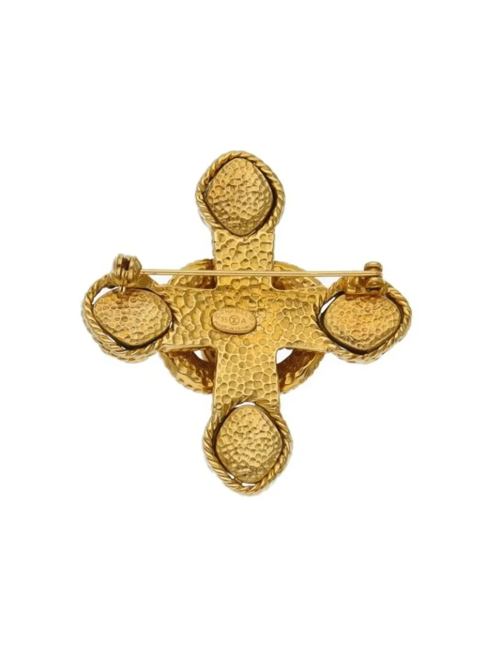 Chanel CC Logo Cross Motif Brooch Brass